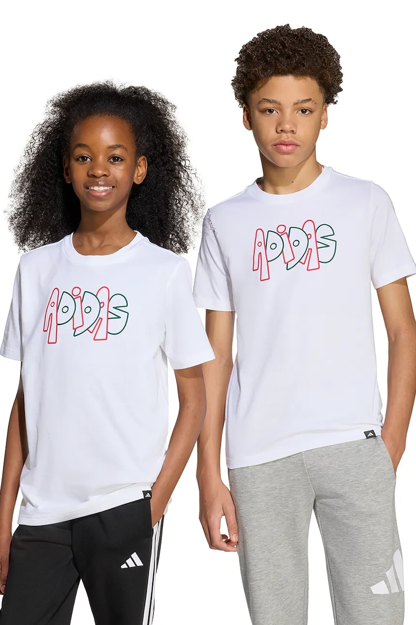 adidas tricou de bumbac pentru copii culoarea alb, cu imprimeu, JV5245