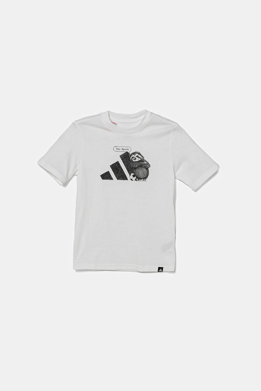 Levně Dětské bavlněné tričko adidas bílá barva, s potiskem, JV5251