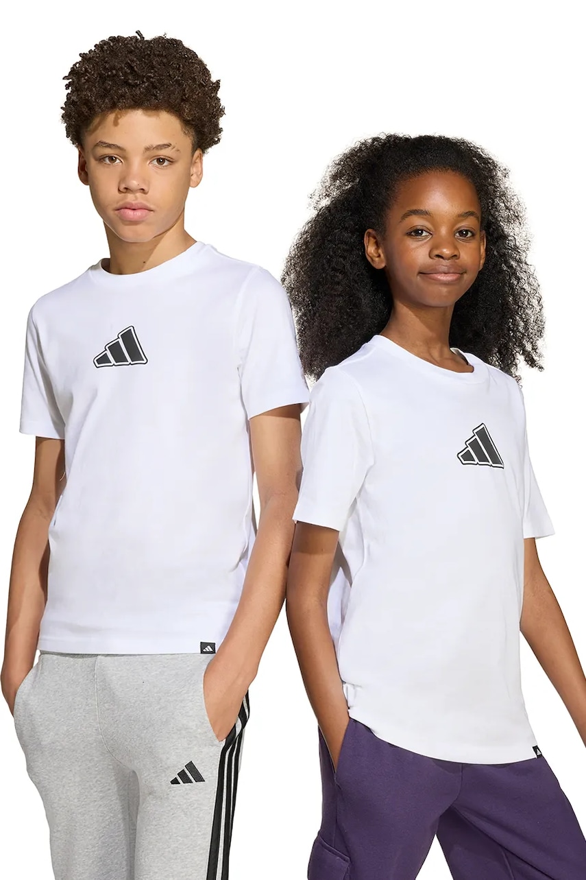 adidas tricou de bumbac pentru copii culoarea alb, cu imprimeu, JV5255
