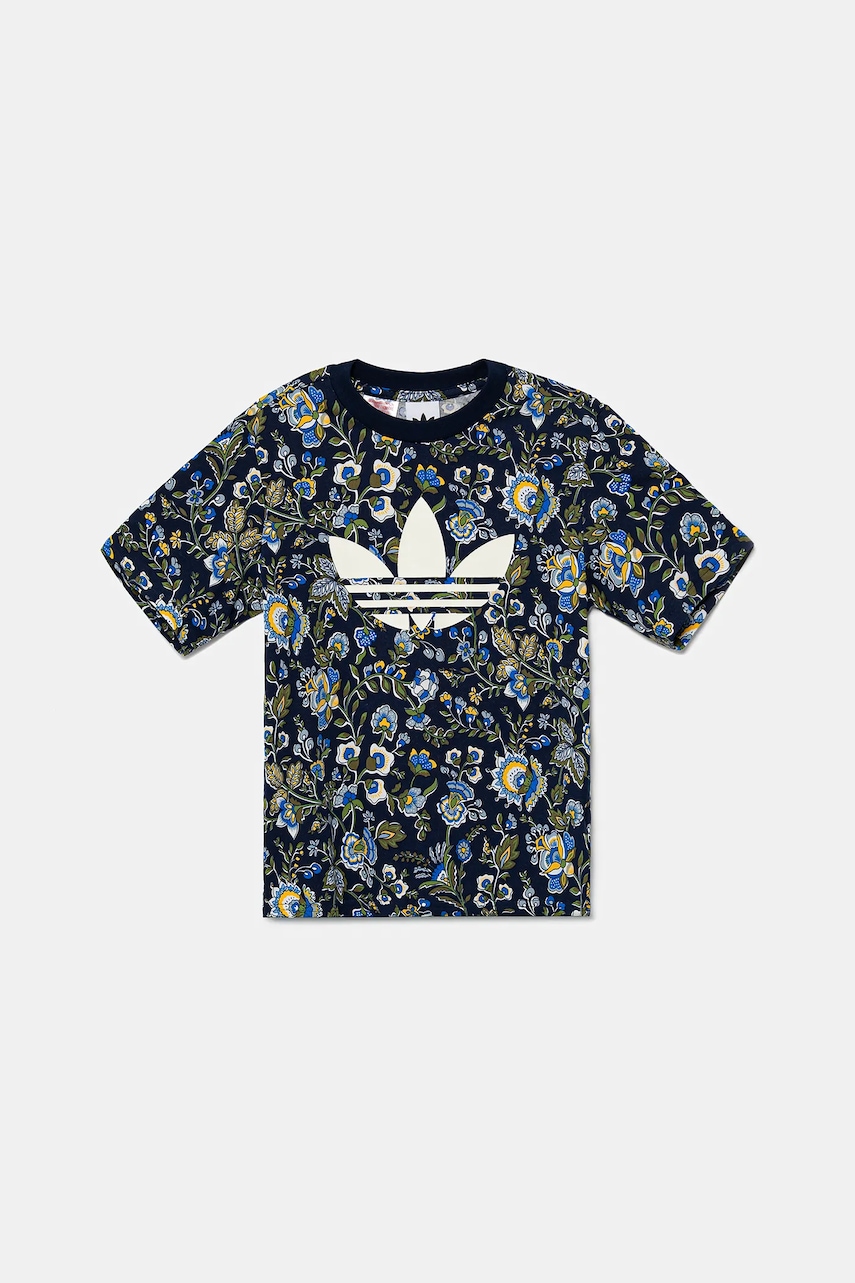 Детская хлопковая футболка adidas Originals цвет синий с принтом JV7818 Детская хлопковая футболка adidas Originals цвет синий с принтом JV7818