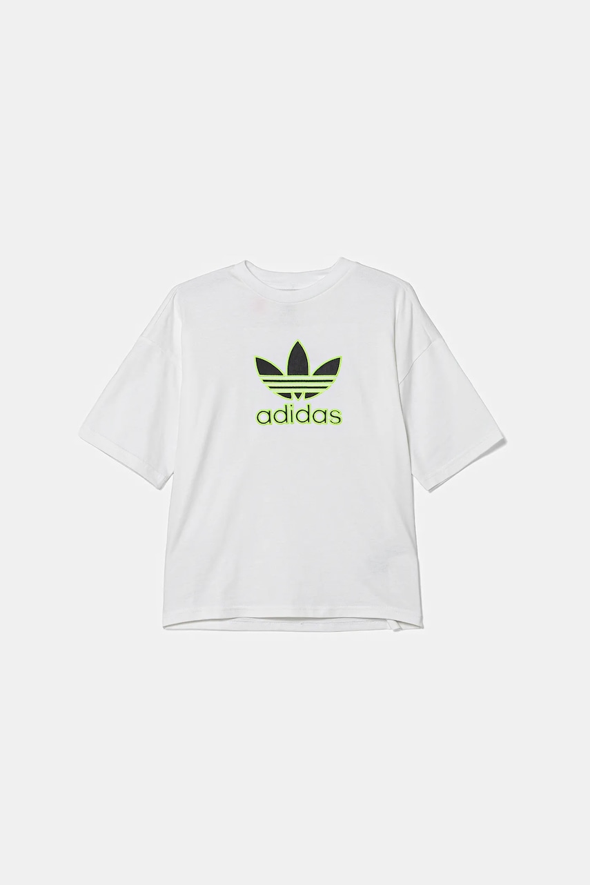 Детская хлопковая футболка adidas Originals цвет белый с аппликацией JV8555 Детская хлопковая футболка adidas Originals цвет белый с аппликацией JV8555