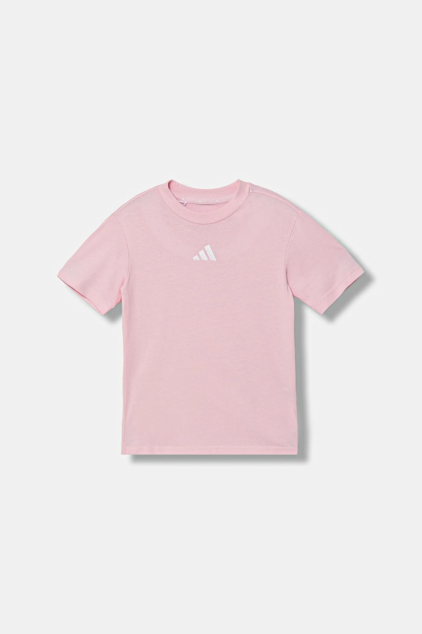 Детская хлопковая футболка adidas цвет розовый с аппликацией JW0004 Детская хлопковая футболка adidas цвет розовый с аппликацией JW0004