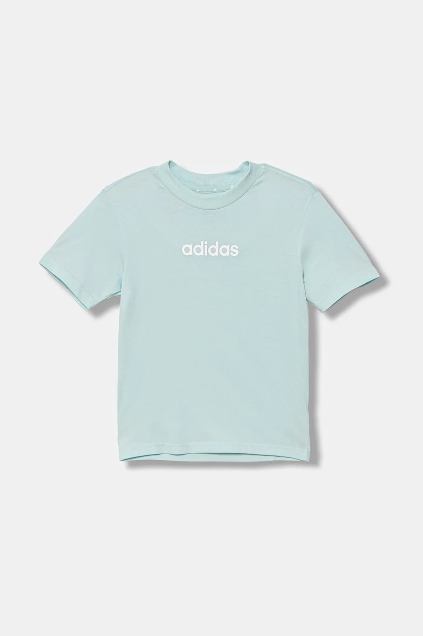 Детская хлопковая футболка adidas цвет бирюзовый с принтом JW3466 Детская хлопковая футболка adidas цвет бирюзовый с принтом JW3466
