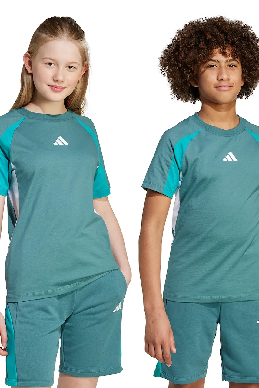 adidas tricou de bumbac pentru copii culoarea verde, cu imprimeu, JW4966 adidas tricou de bumbac pentru copii culoarea verde, cu imprimeu, JW4966