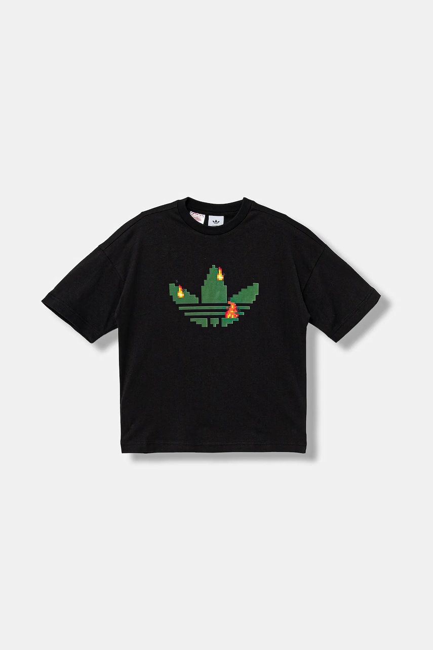 Levně Dětské bavlněné tričko adidas Originals černá barva, s potiskem, JW5327