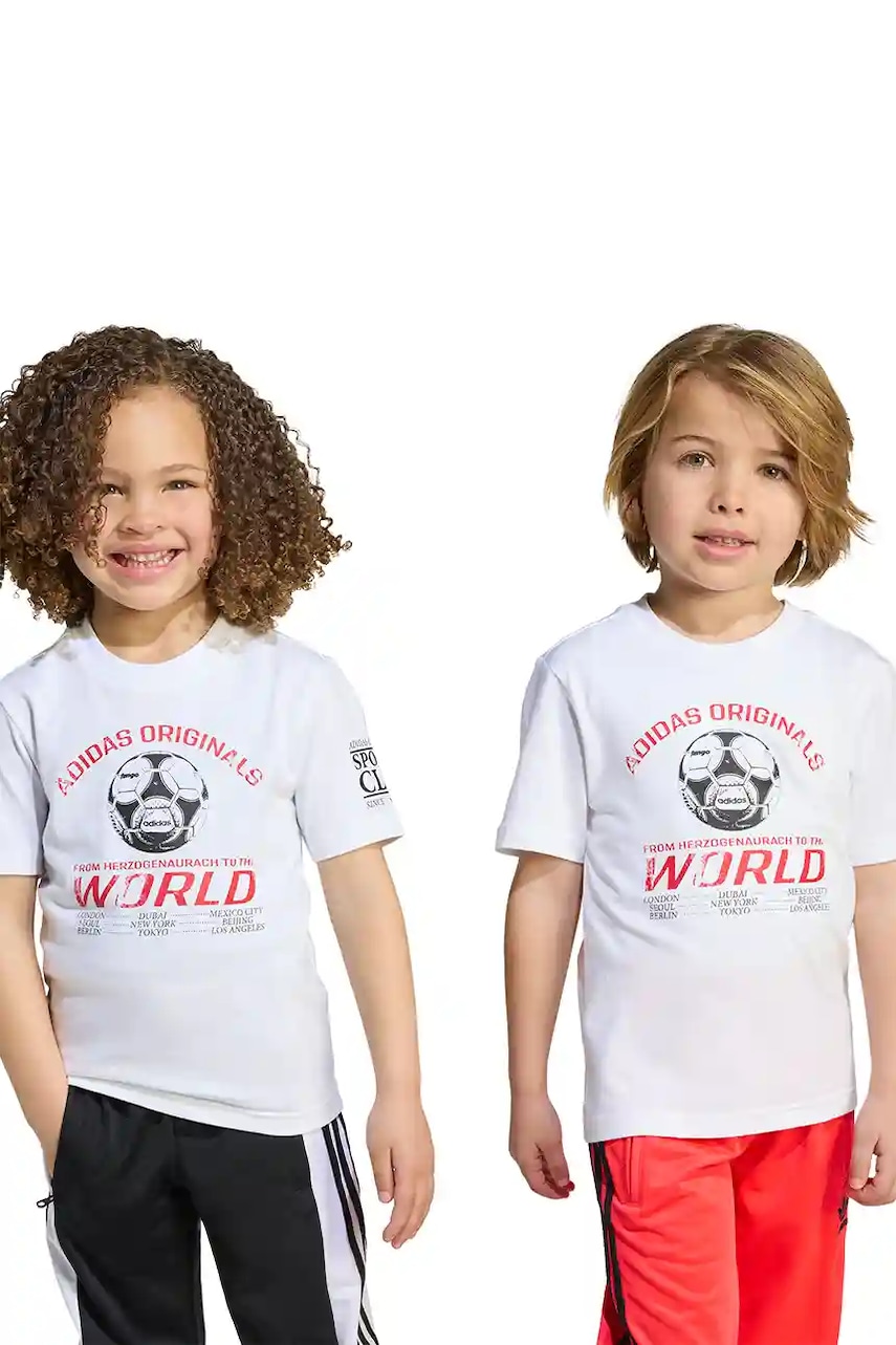 adidas Originals tricou de bumbac pentru copii culoarea alb, cu imprimeu, JW6097