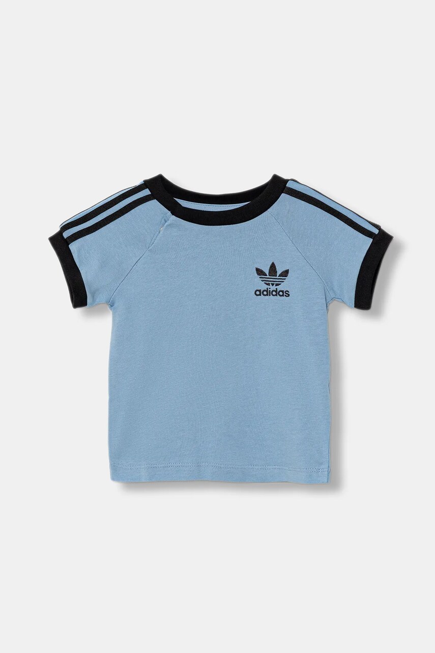 Levně Dětské bavlněné tričko adidas Originals modrá barva, s aplikací, JY0147