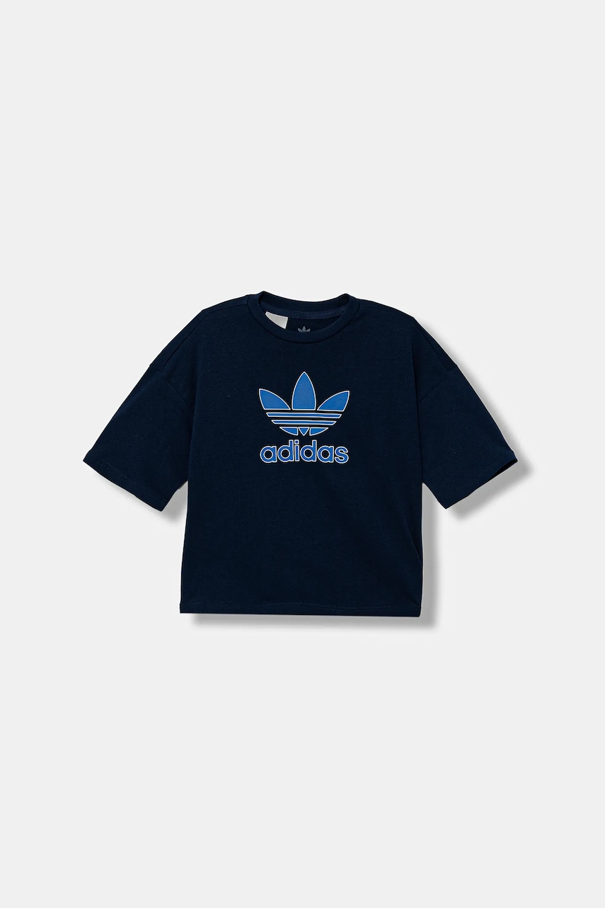 adidas Originals tricou de bumbac pentru copii culoarea albastru marin, cu imprimeu, JY1139