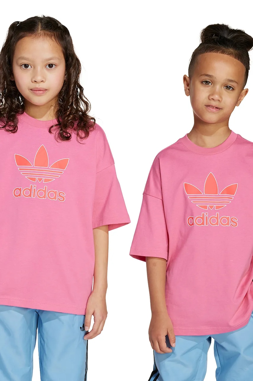 Levně Dětské bavlněné tričko adidas Originals růžová barva, s potiskem, JY1140