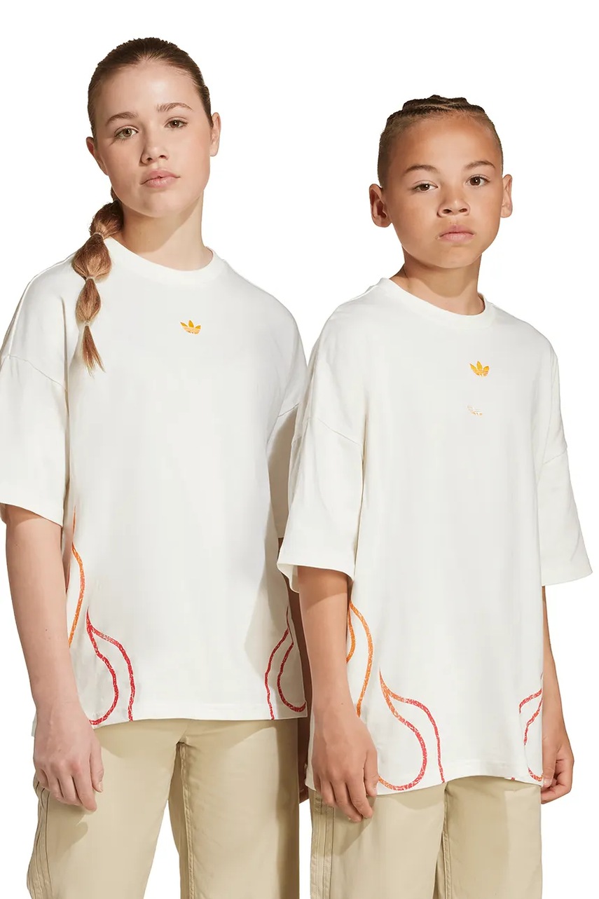 adidas Originals tricou de bumbac pentru copii culoarea bej, cu imprimeu, JY2743