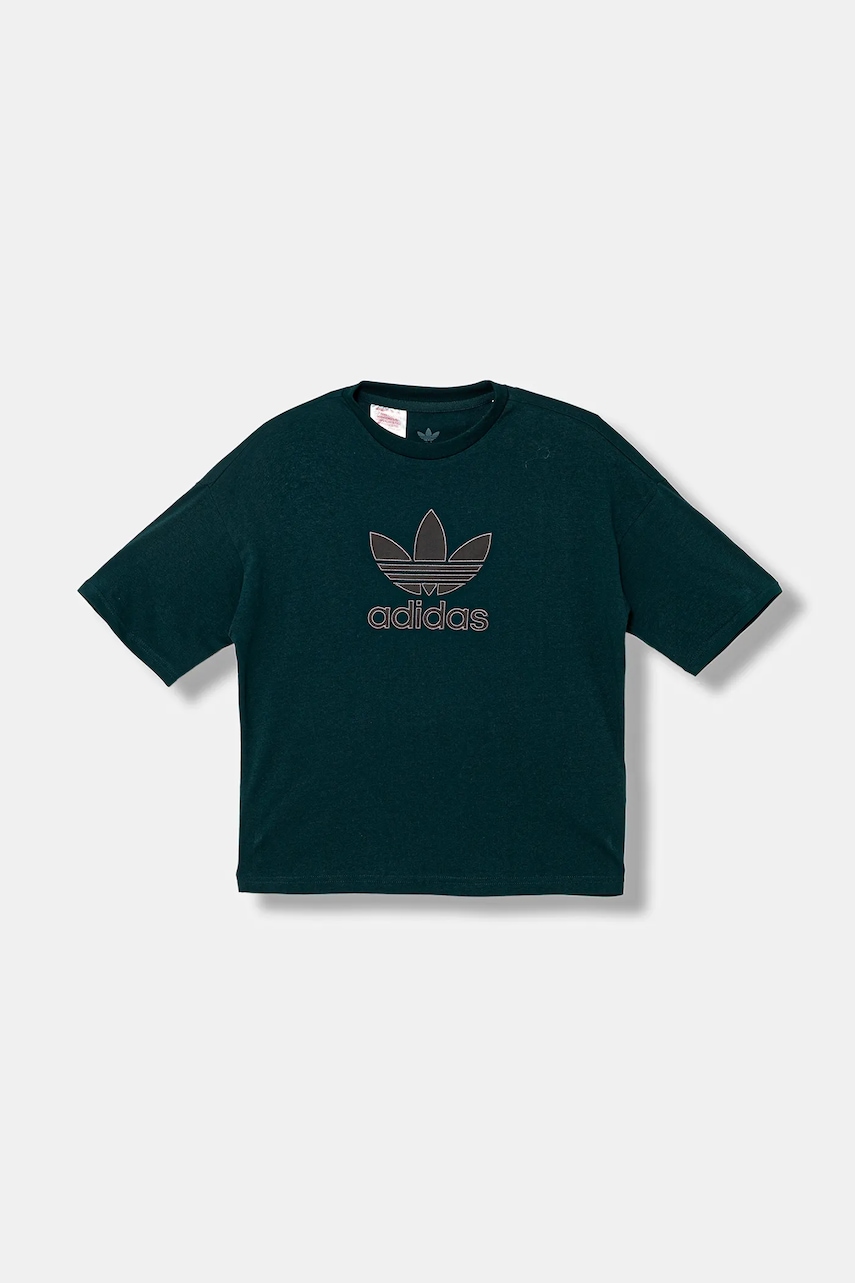 Детская хлопковая футболка adidas Originals цвет зелёный с принтом JV8561 Детская хлопковая футболка adidas Originals цвет зелёный с принтом JV8561