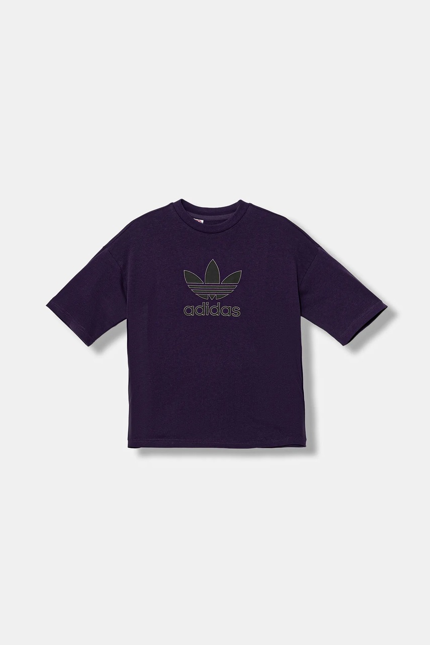 Детская хлопковая футболка adidas Originals цвет фиолетовый с аппликацией JY6421 Детская хлопковая футболка adidas Originals цвет фиолетовый с аппликацией JY6421