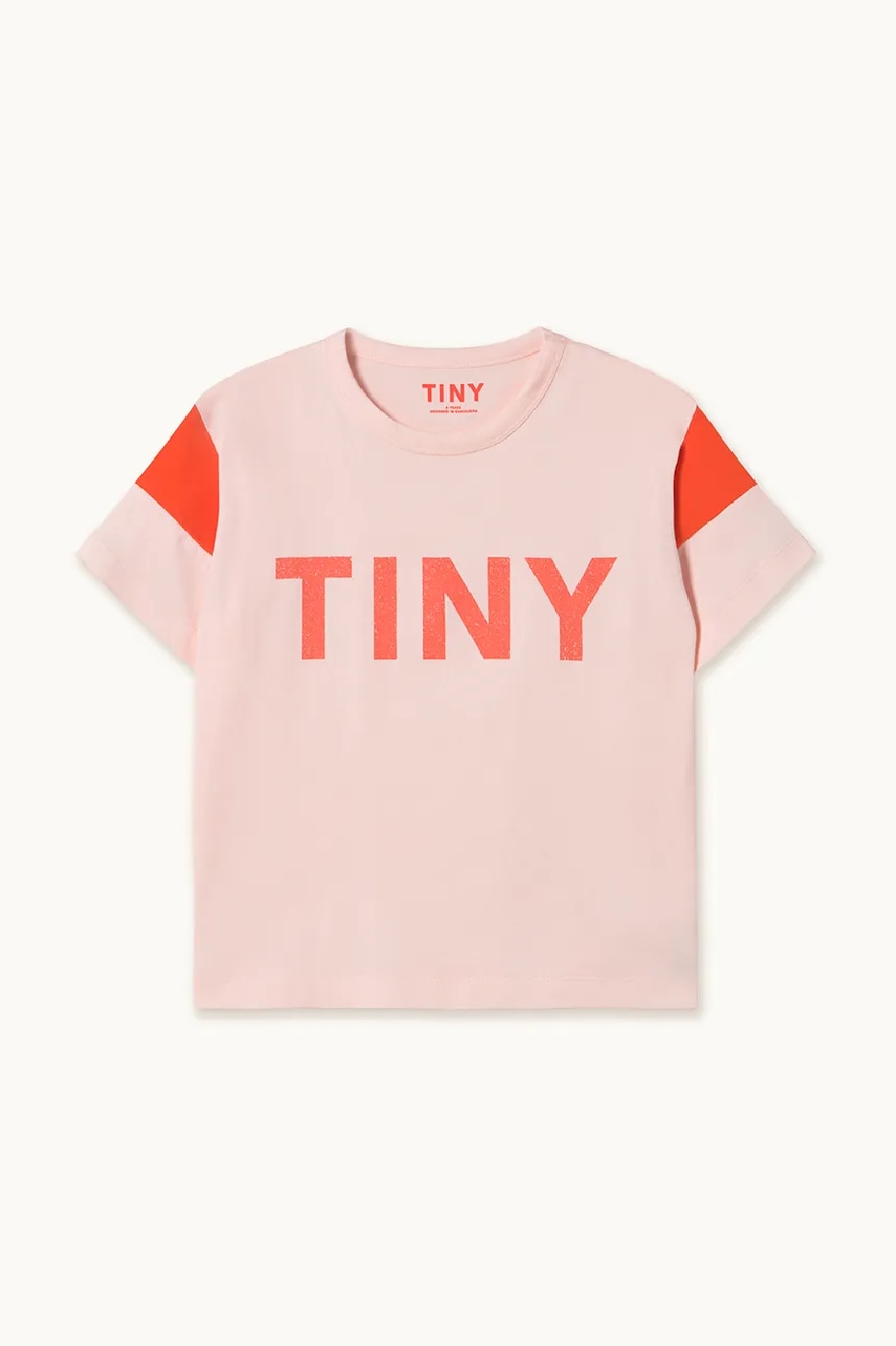 Детская хлопковая футболка Tinycottons TINY COLOR BLOCK TEE цвет розовый с принтом AW25-264 Детская хлопковая футболка Tinycottons TINY COLOR BLOCK TEE цвет розовый с принтом AW25-264