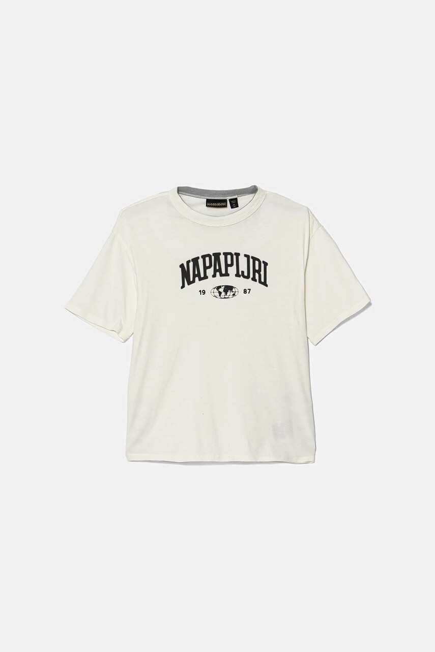 Napapijri tricou de bumbac pentru copii S-AHR culoarea bej, cu imprimeu, NP0A88ZO2061