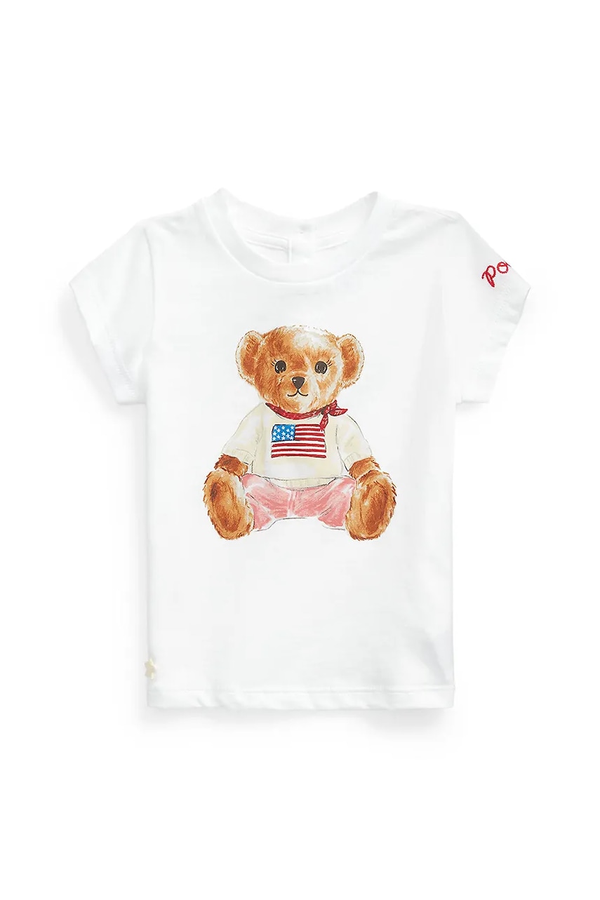 Levně Dětské bavlněné tričko Polo Ralph Lauren bílá barva, s potiskem, 310844732001