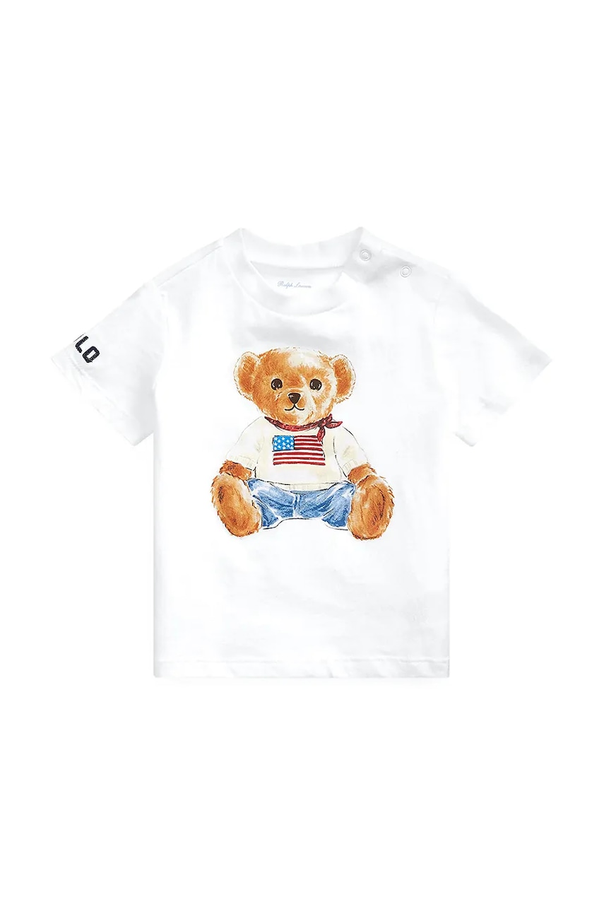 Levně Dětské bavlněné tričko Polo Ralph Lauren bílá barva, s potiskem, 320844731001