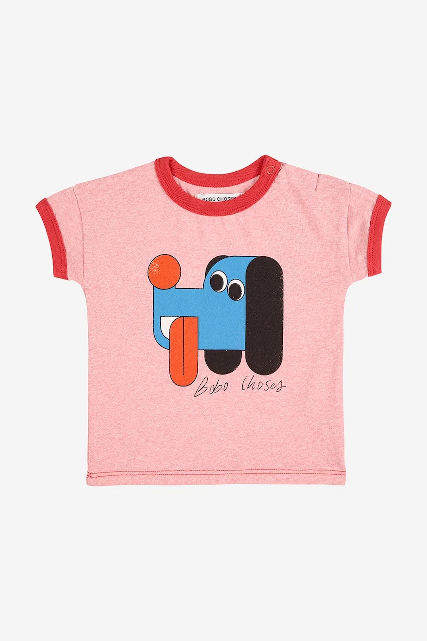 Детская хлопковая футболка Bobo Choses Doggy Mate цвет розовый с принтом 225AB031 Детская хлопковая футболка Bobo Choses Doggy Mate цвет розовый с принтом 225AB031