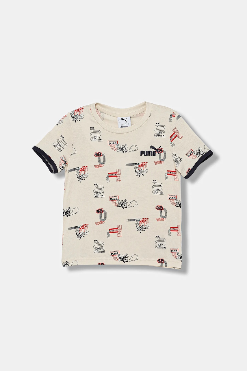 Puma tricou de bumbac pentru copii LITTLE RUNNERS AOP Tee PS culoarea bej, cu imprimeu, 688476