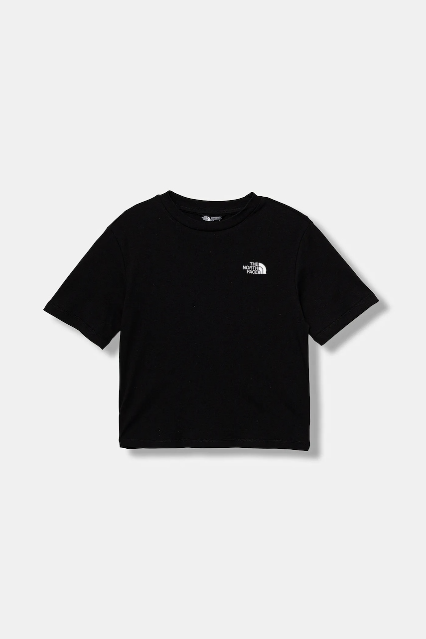 The North Face tricou de bumbac pentru copii TEEN ESSENTIAL OVERSIZE SS TEE culoarea negru, cu imprimeu, NF0A8EFPJK31