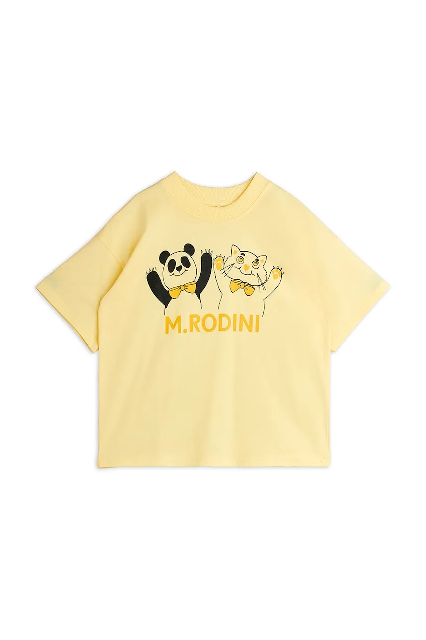 Mini Rodini tricou de bumbac pentru copii Panda & cat culoarea galben, cu imprimeu, 25720137