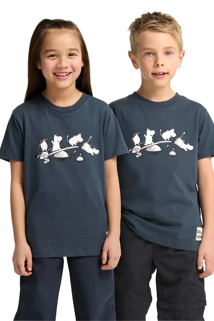 Jack Wolfskin tricou de bumbac pentru copii MOOMIN T-SHIRT K culoarea bleumarin, cu imprimeu, A65461