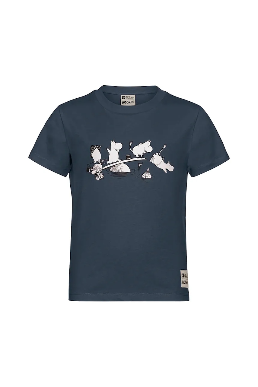 Детская хлопковая футболка Jack Wolfskin MOOMIN T-SHIRT K цвет синий с принтом A65461 Детская хлопковая футболка Jack Wolfskin MOOMIN T-SHIRT K цвет синий с принтом A65461