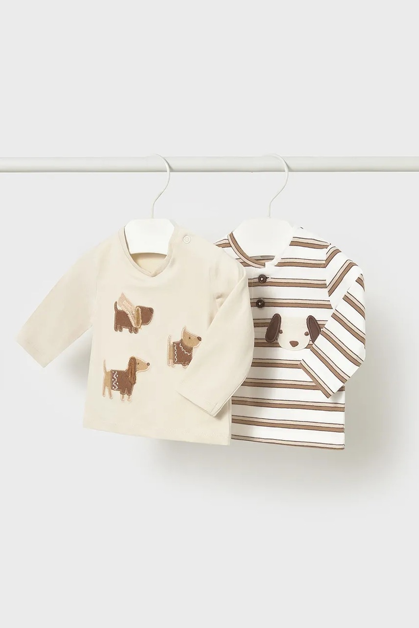 Mayoral Newborn longsleeve bebeluși 2-pack culoarea maro, cu imprimeu, 2056