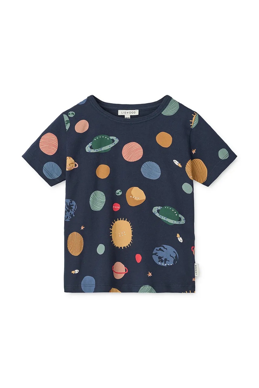 Детская хлопковая футболка Liewood Apia Printed Shortsleeve T-shirt цвет синий узор LW20355 Детская хлопковая футболка Liewood Apia Printed Shortsleeve T-shirt цвет синий узор LW20355