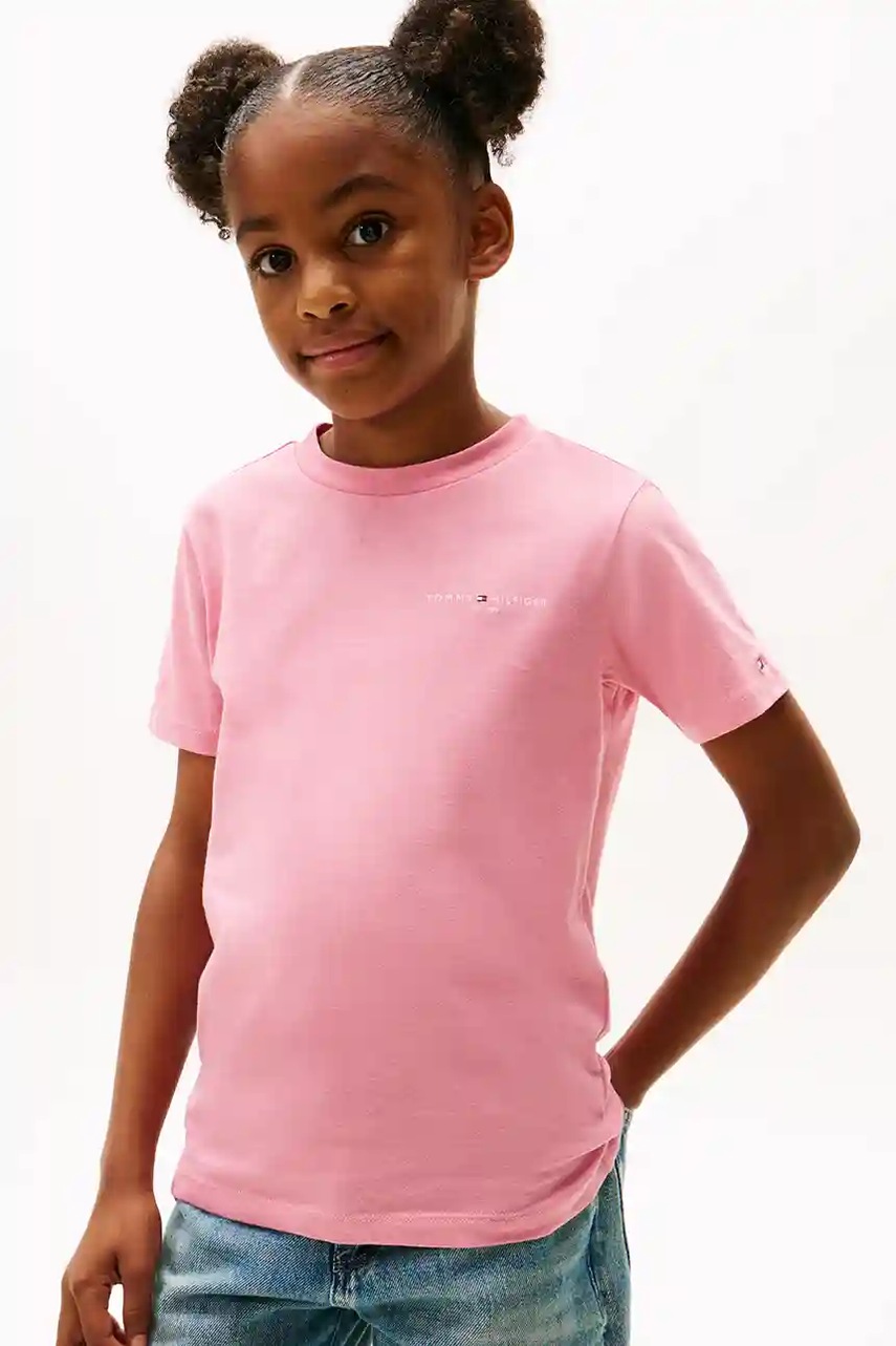

Детска памучна тениска Tommy Hilfiger в розово с принт KS0KS00661, Розов
