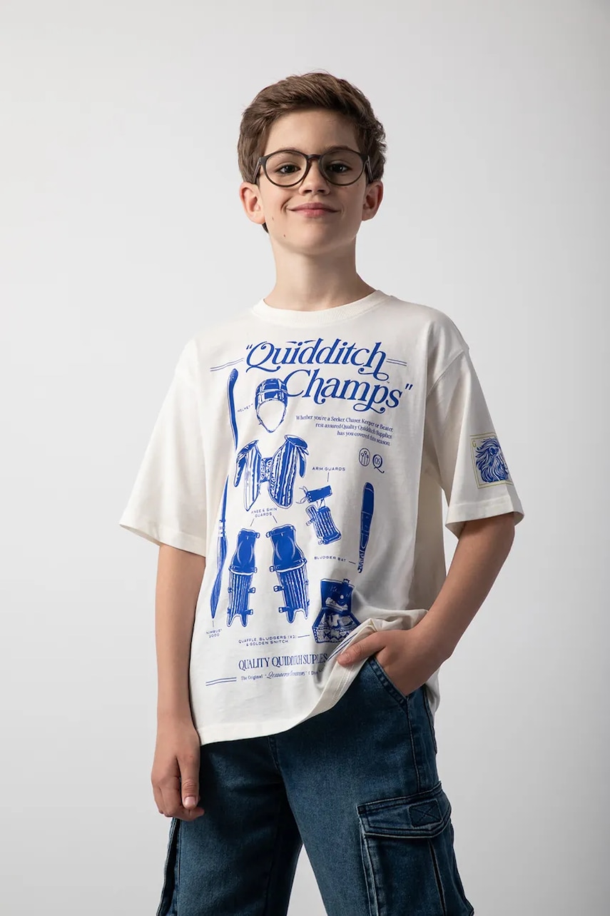 Levně Dětské bavlněné tričko Coccodrillo béžová barva, s potiskem, LICENCE BOY WARNER BROS