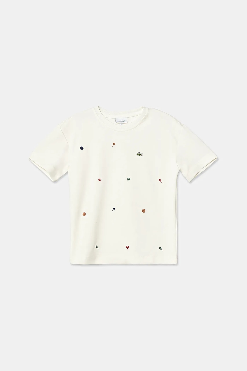 Lacoste tricou copii culoarea bej, cu imprimeu, TJ2602