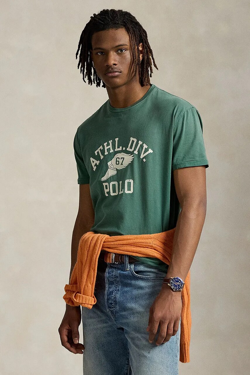 Levně Tričko Polo Ralph Lauren pánské, zelená barva, s potiskem, 710972668