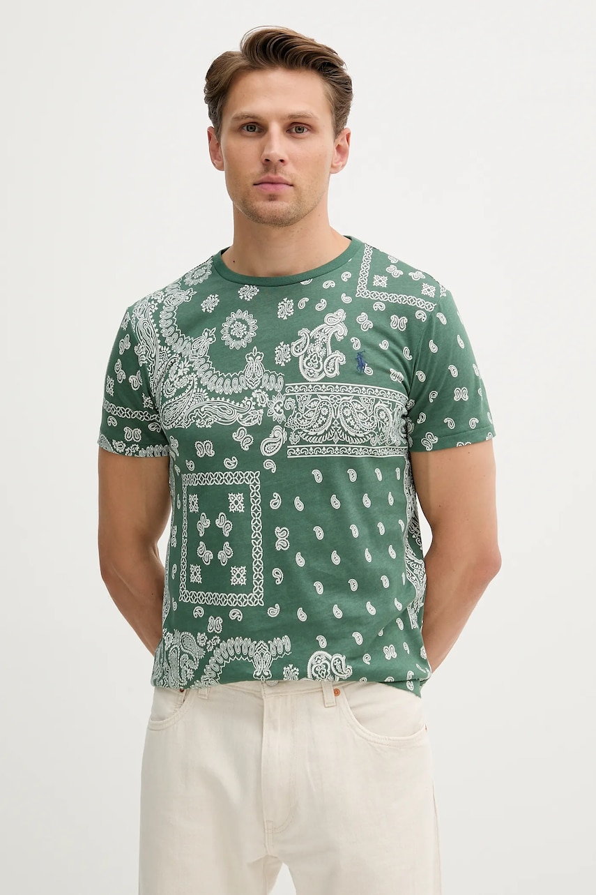 Levně Bavlněné tričko Polo Ralph Lauren pánské, zelená barva, 710974593