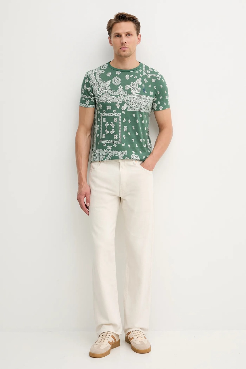 Хлопковая футболка Polo Ralph Lauren цвет зелёный узор 710974593