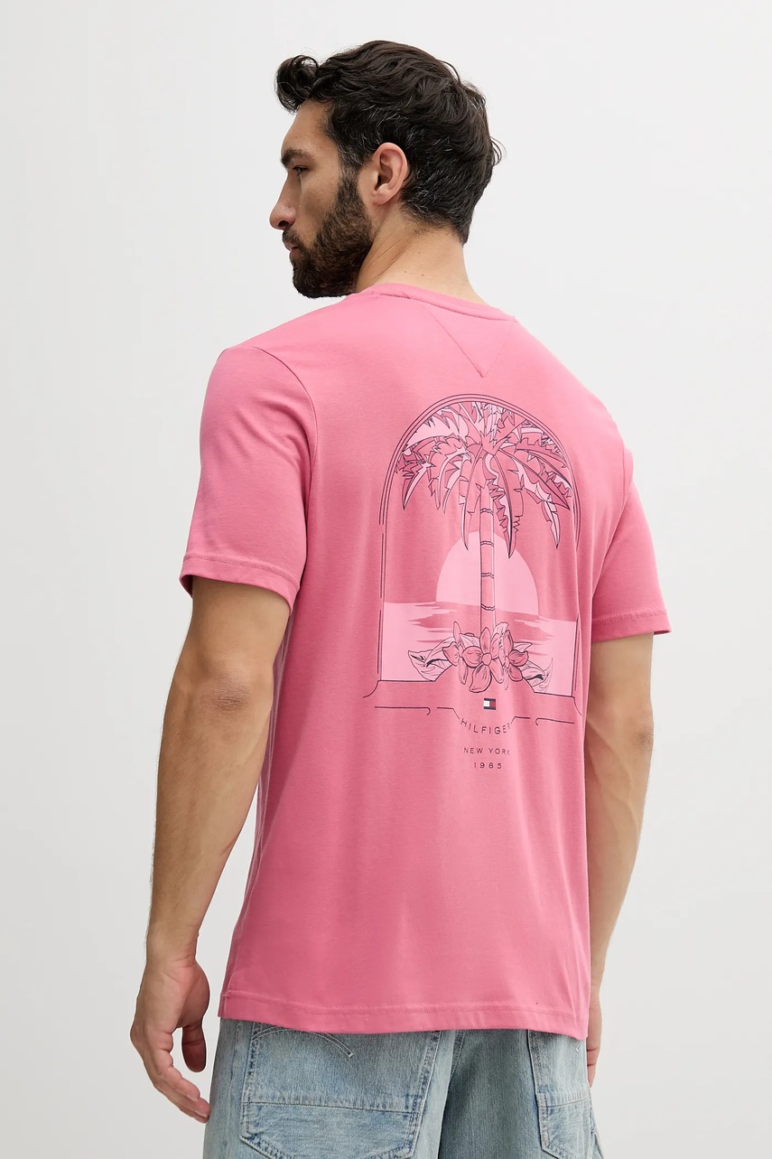 Хлопковая футболка Tommy Hilfiger цвет розовый с принтом MW0MW39352