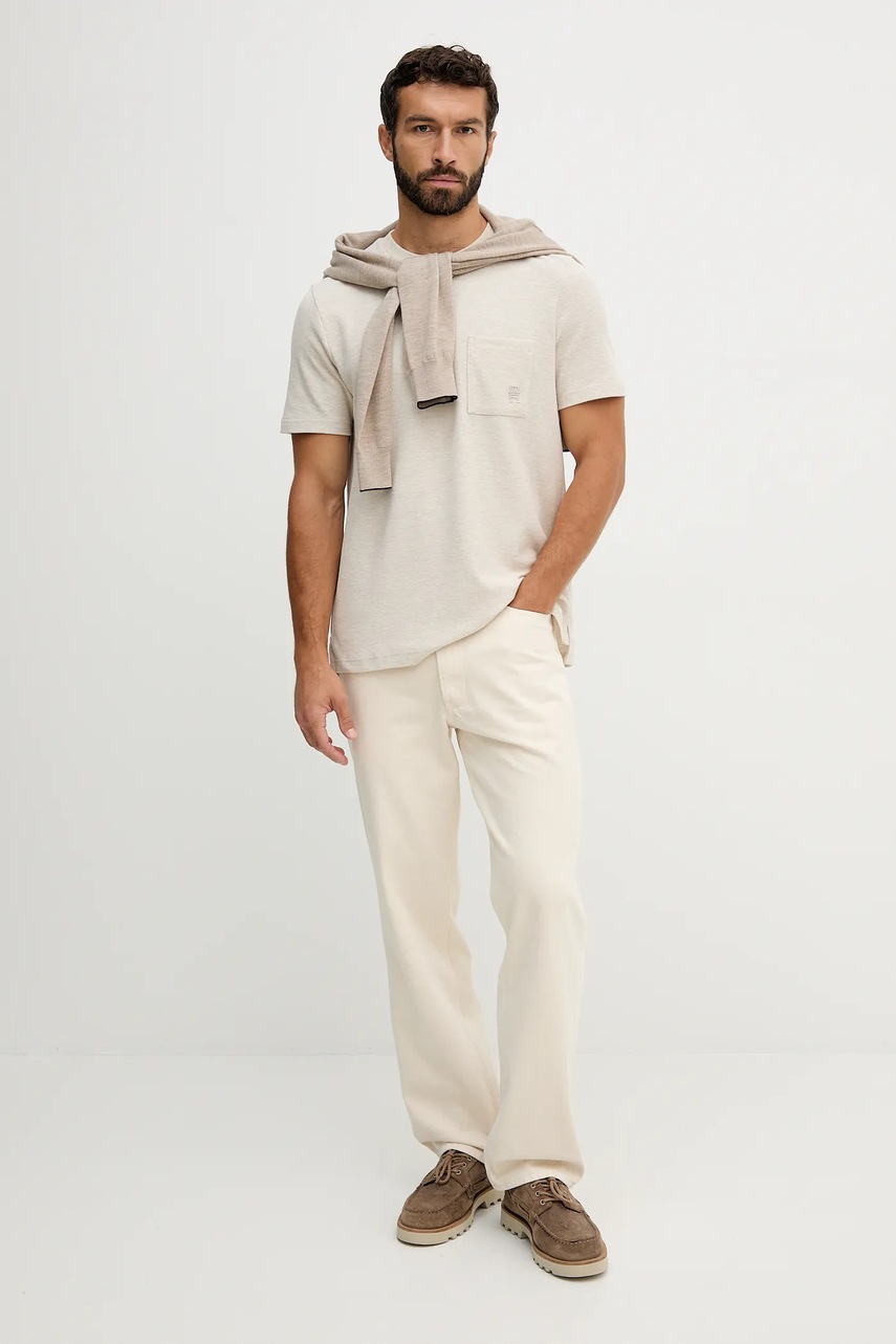 Хлопковая футболка Tommy Hilfiger цвет бежевый однотонная MW0MW39365