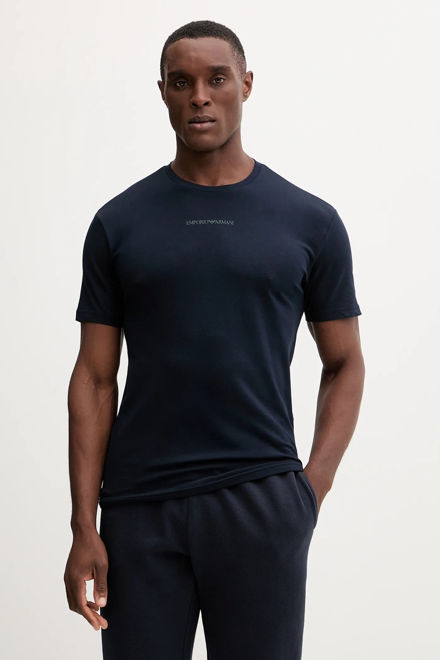 Emporio Armani Underwear tricou lounge culoarea bleumarin, cu imprimeu, EM000379 AF14989