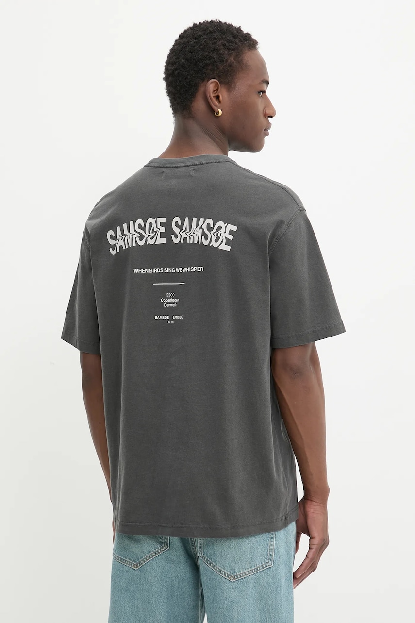 Samsoe Samsoe tricou din bumbac SASWIRL culoarea gri, cu imprimeu, U25200007
