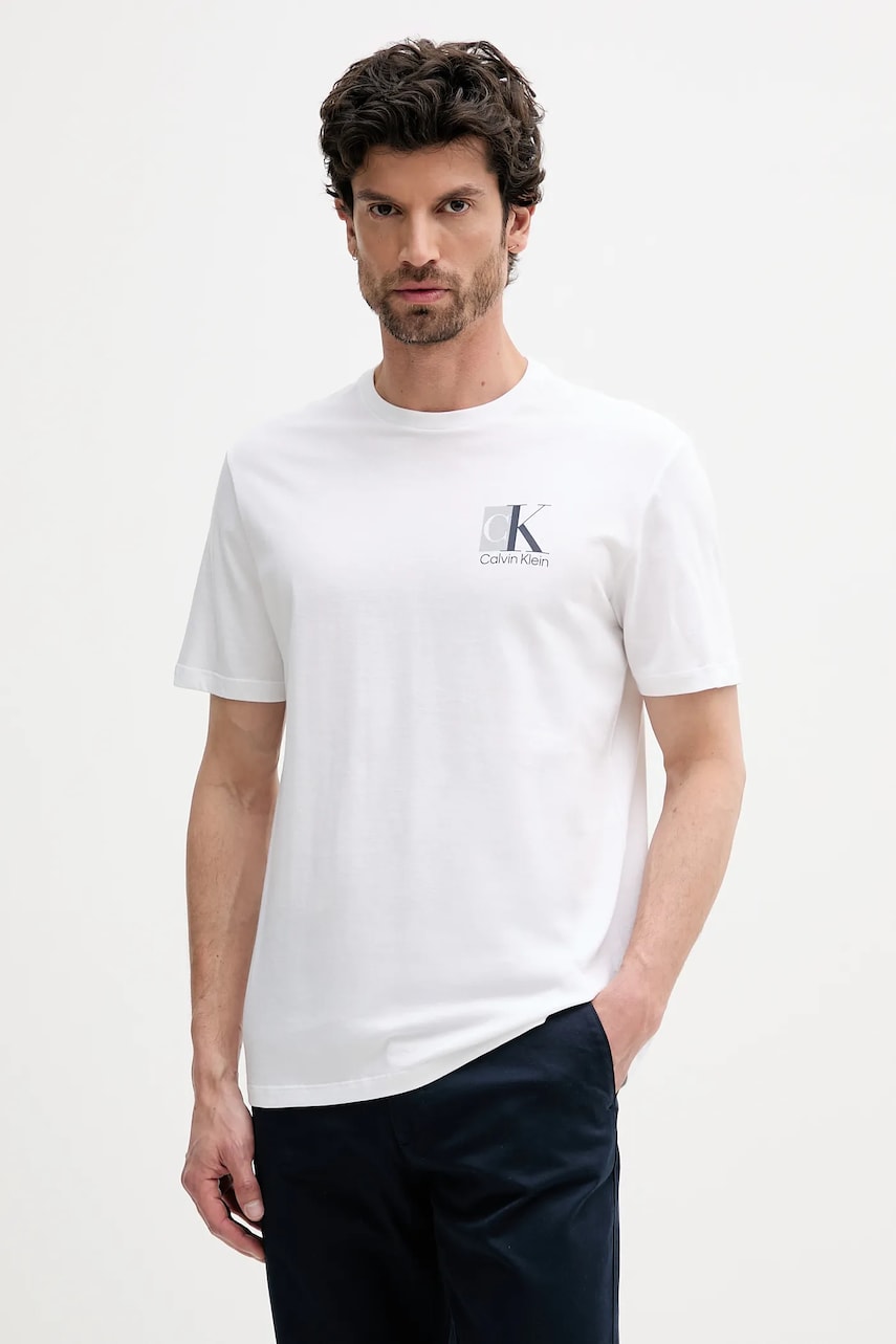 Levně Bavlněné tričko Calvin Klein pánské, bílá barva, s potiskem, LV04RC853G