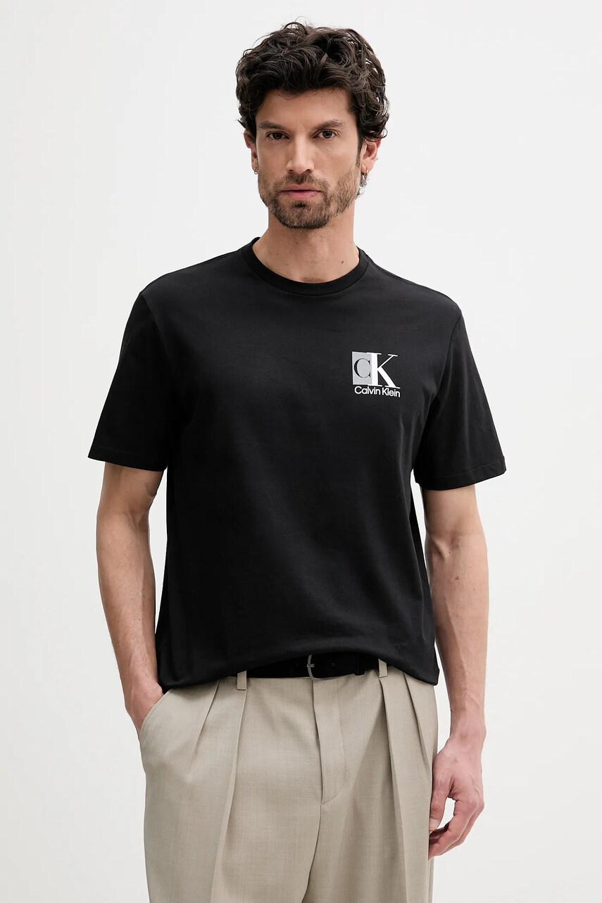 Levně Bavlněné tričko Calvin Klein pánské, černá barva, s potiskem, LV04RC853G