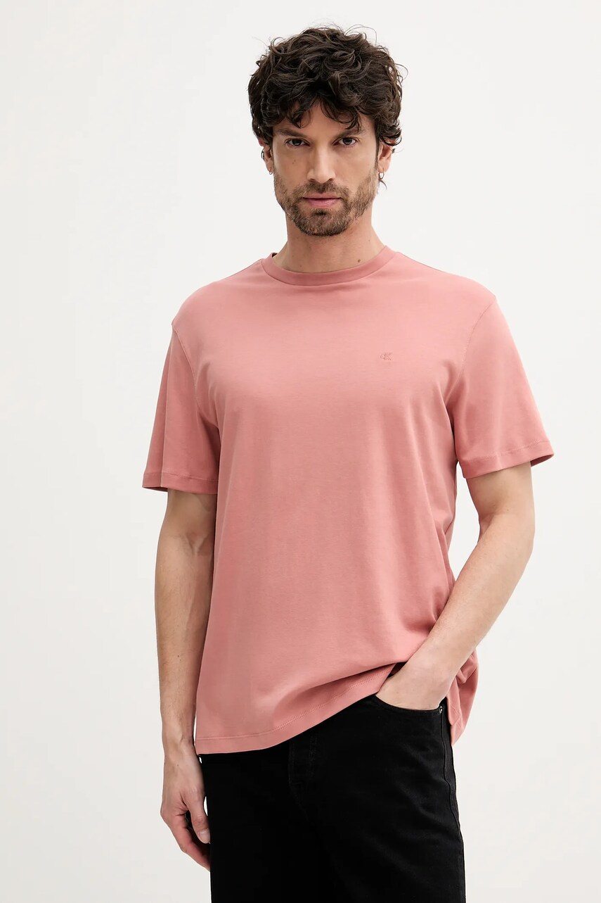Levně Bavlněné tričko Calvin Klein pánské, oranžová barva, LV04LB275G