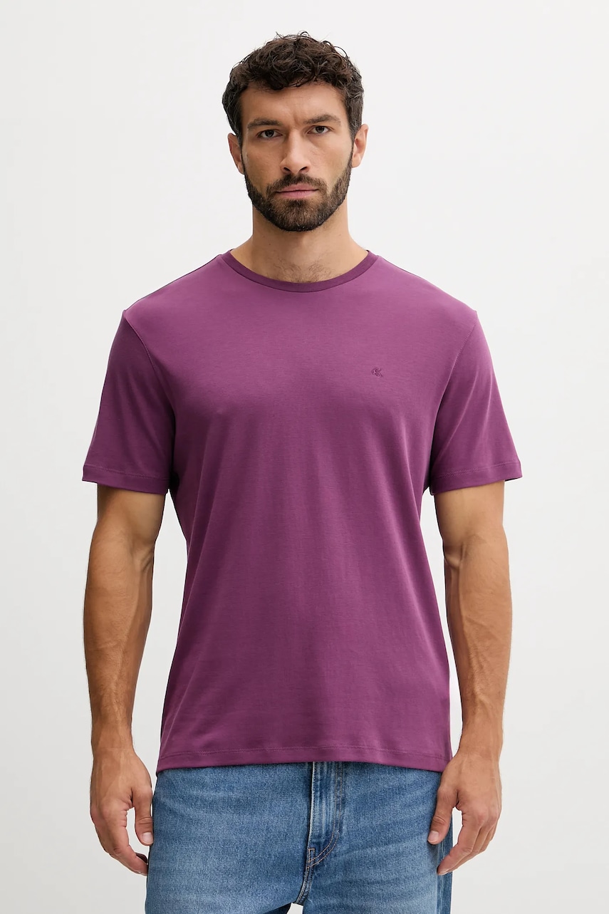 

Памучна тениска Calvin Klein в бяло с изчистен дизайн LV04LB275G, Виолетов