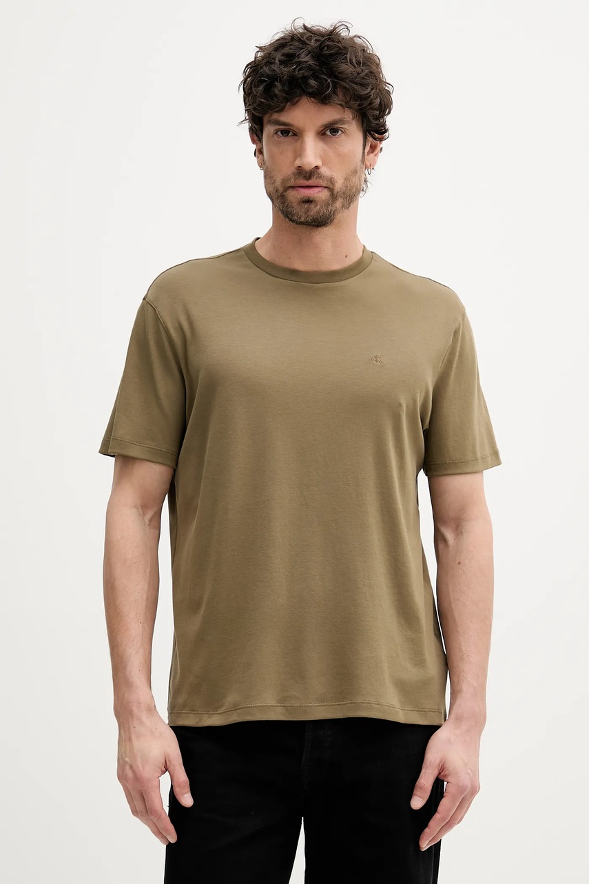 

Памучна тениска Calvin Klein в зелено с изчистен дизайн LV04LB275G, Зелен