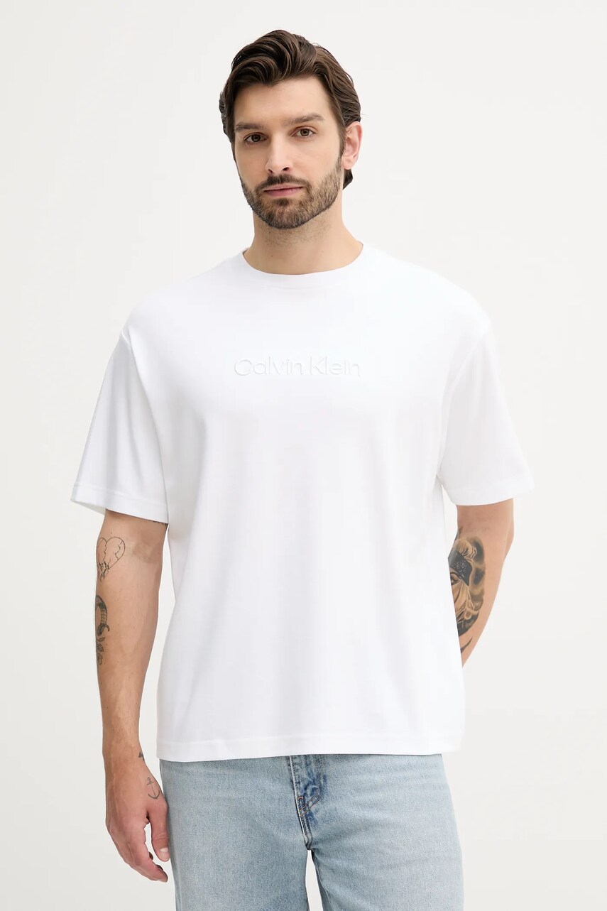 Levně Bavlněné tričko Calvin Klein pánské, bílá barva, s aplikací, LV04LC206G