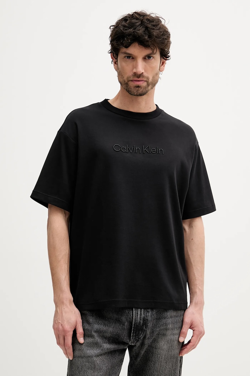 Levně Bavlněné tričko Calvin Klein pánské, černá barva, s aplikací, LV04LC206G