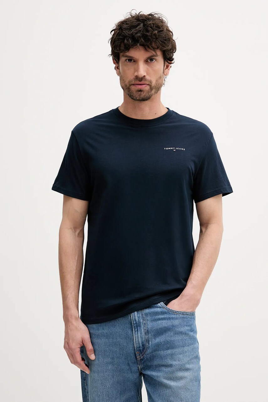 Tommy Jeans tricou din bumbac culoarea bleumarin, cu imprimeu, DM0DM21780