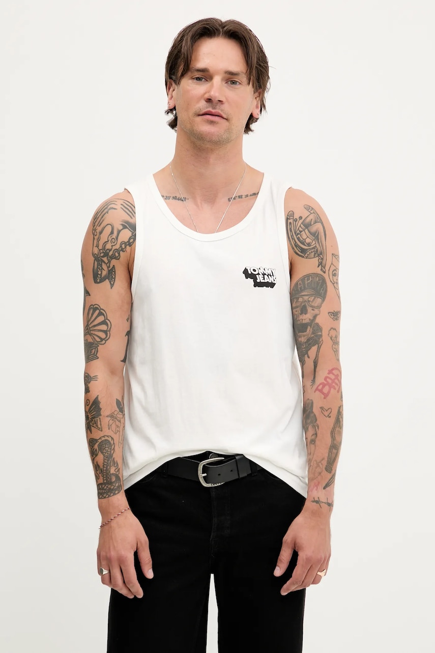 Tommy Jeans top din bumbac culoarea alb, DM0DM21783