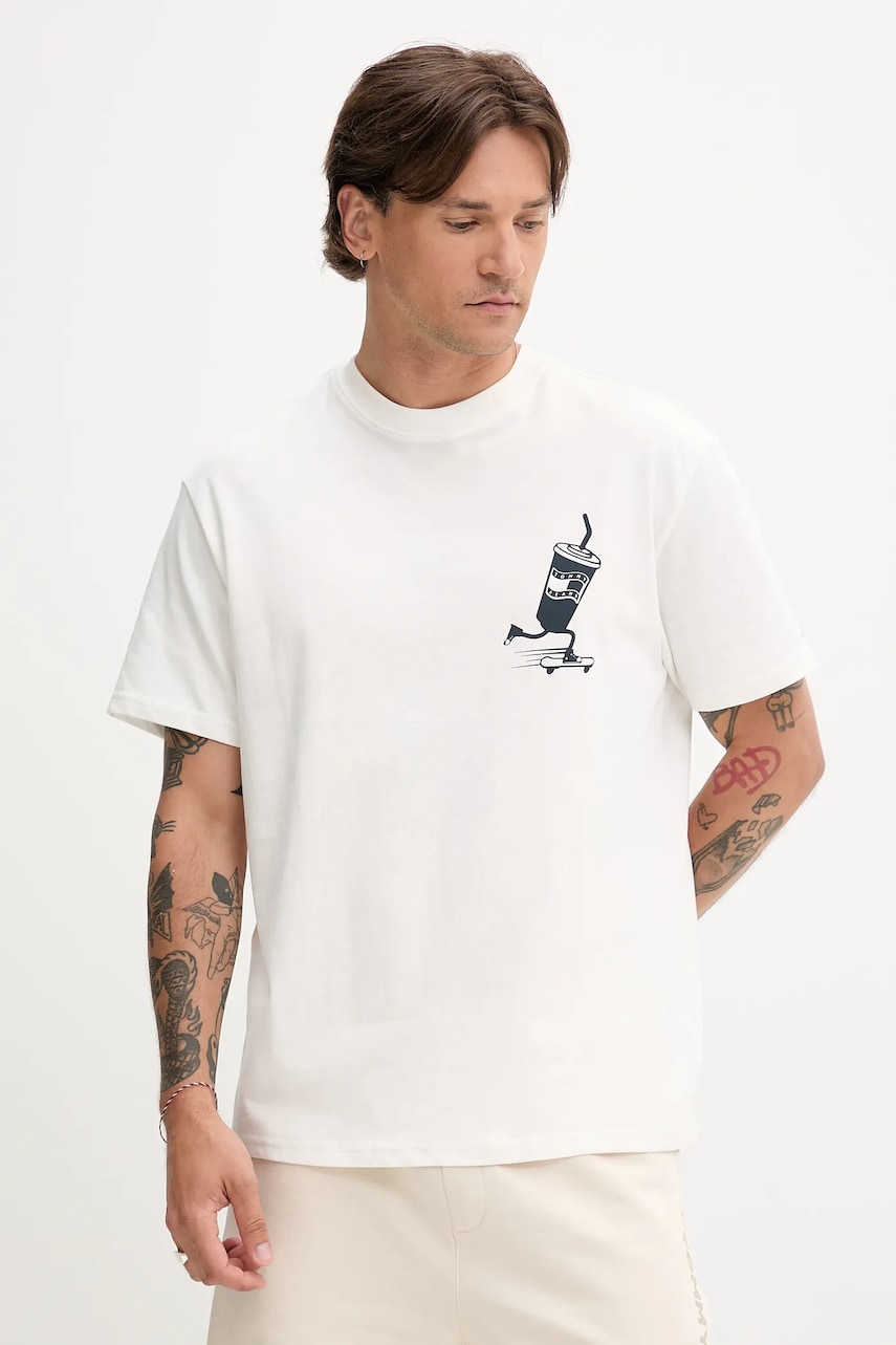 Tommy Jeans tricou din bumbac culoarea alb, cu imprimeu, DM0DM21830