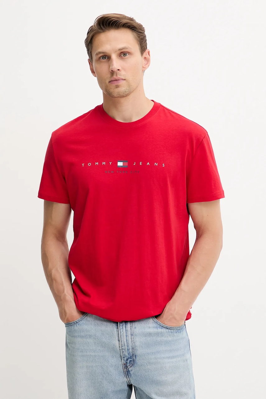 Tommy Jeans tricou din bumbac culoarea roșu, cu imprimeu, DM0DM21911