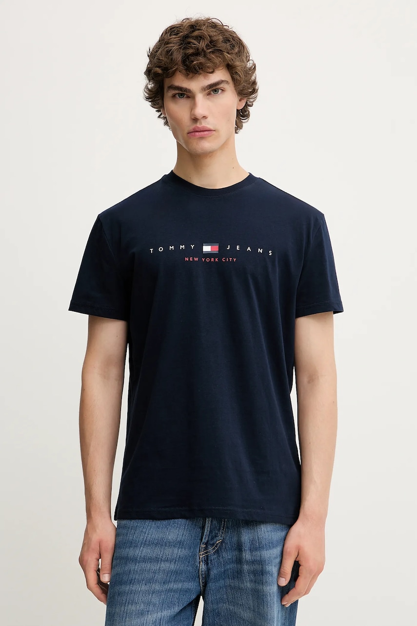 Tommy Jeans tricou din bumbac culoarea bleumarin, cu imprimeu, DM0DM21911